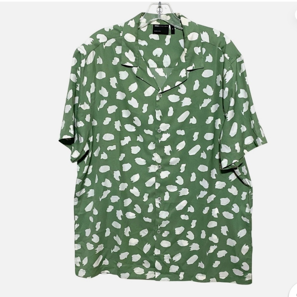 ASOS Green Short-Sleeve Button Shirt with White Abstract Spots